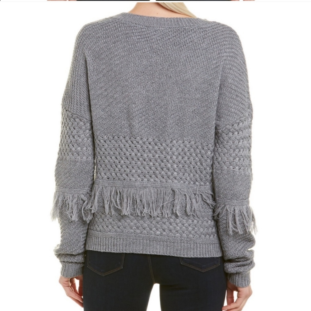 BB Dakota | grey fringe knit pullover sweater NWT
